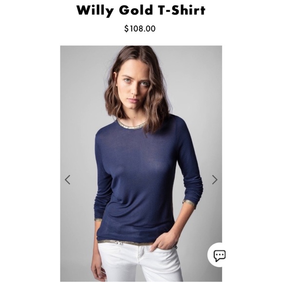 NWOT Zadig & Voltaire Willy Foil T-Shirt Navy Long Sleeve Silver Foil Tee, XS - Picture 13 of 14